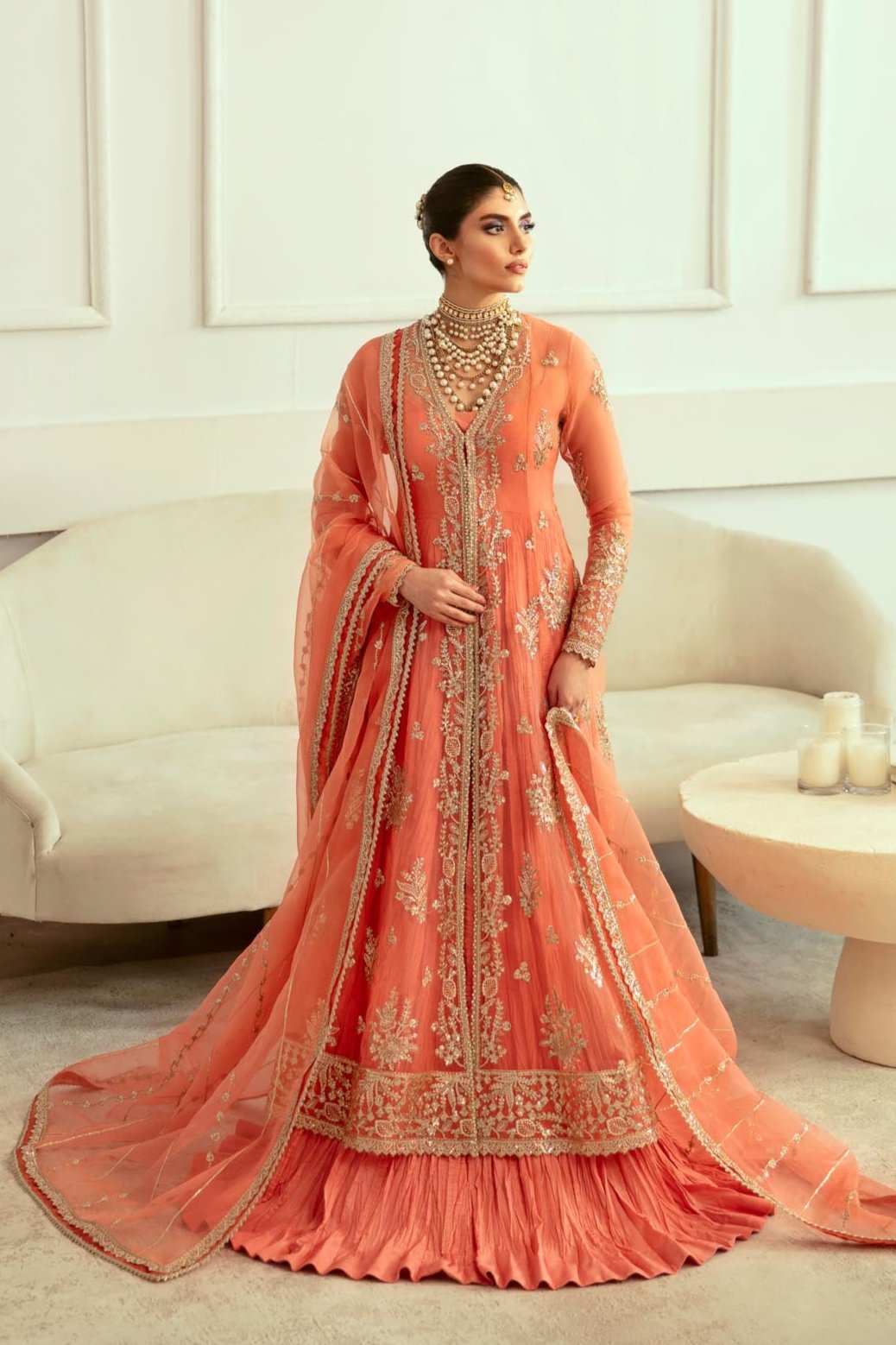 Akbar Aslam | Velora Formal Pret | Carmina XS Orange Organza