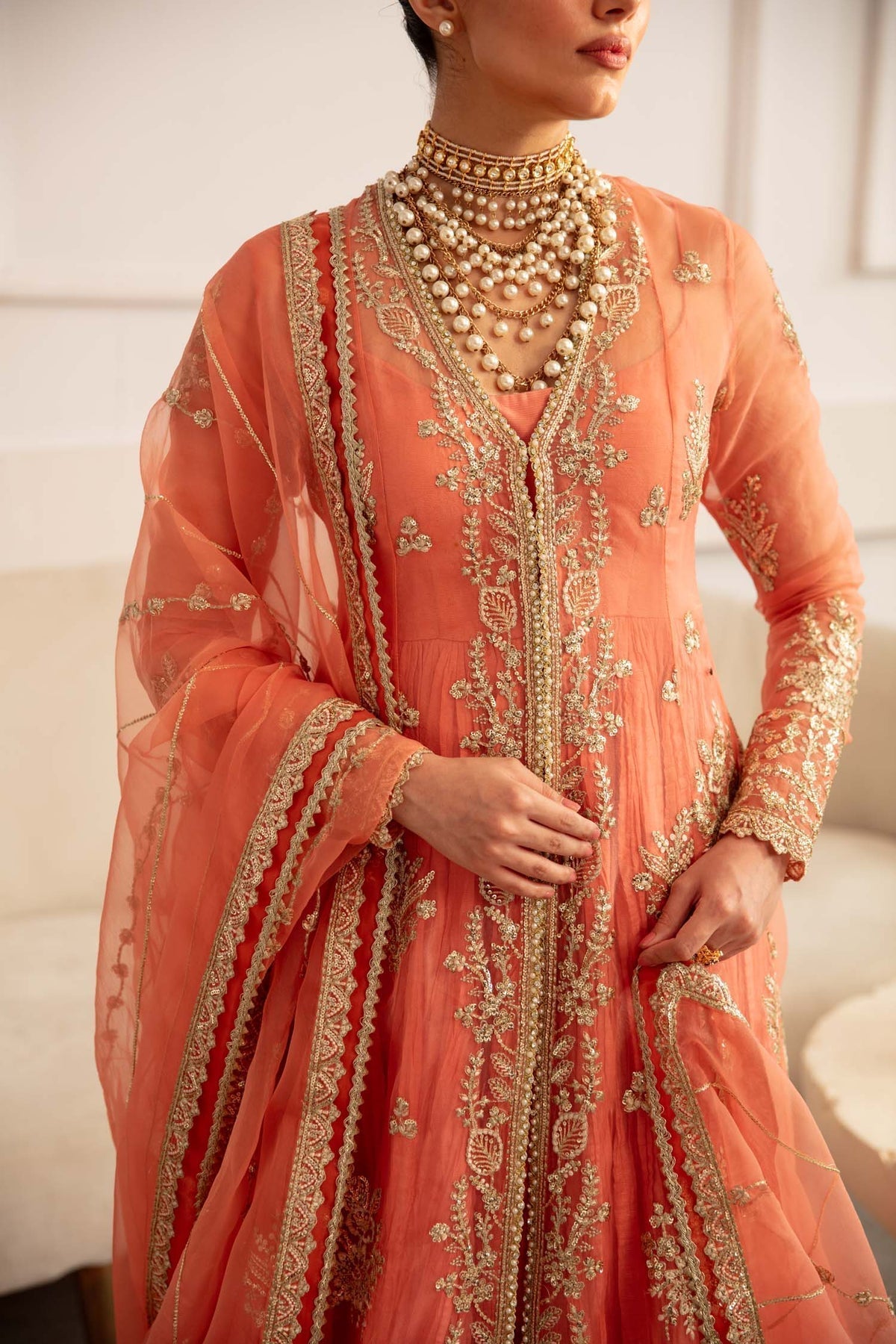 Akbar Aslam | Velora Formal Pret | Carmina M Orange Organza