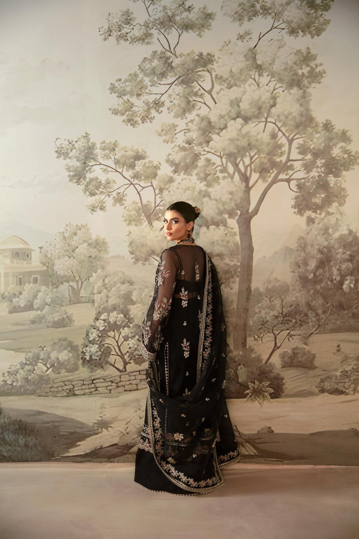 Akbar Aslam | Velora Formal Pret | Nebula S Black Organza