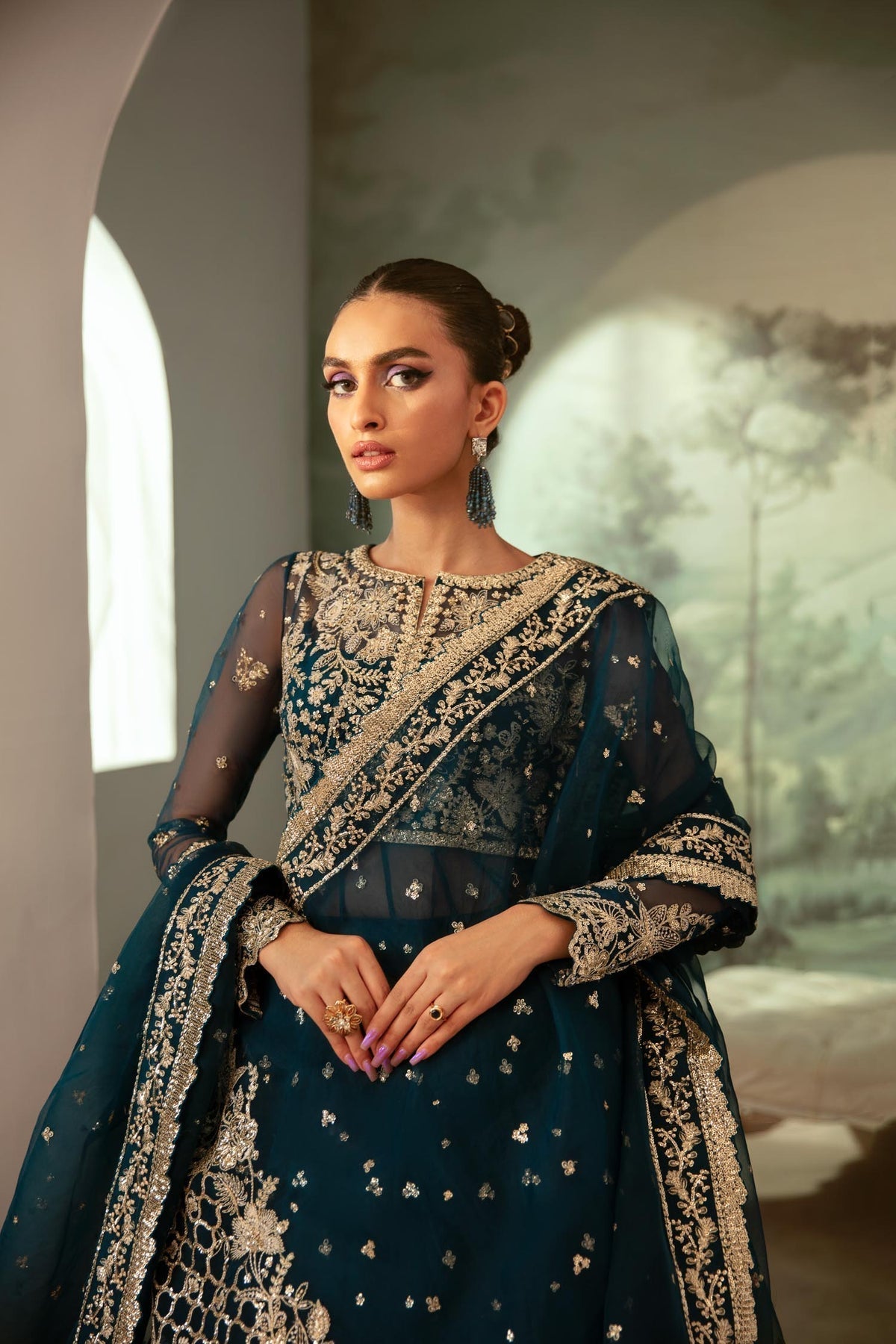 Akbar Aslam | Velora Formal Pret | Beryl M Teal Organza