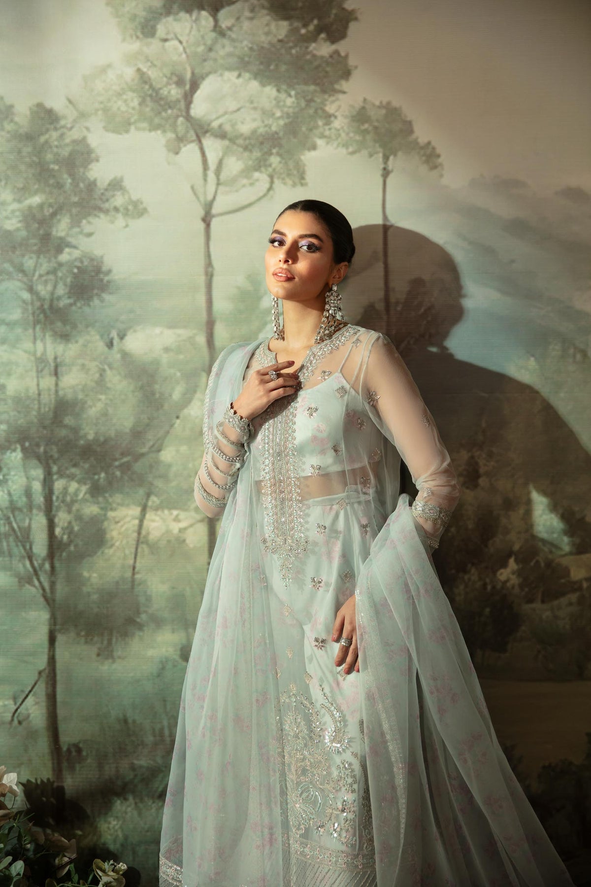 Akbar Aslam | Velora Formal Pret | Ecru M Light Pistachio Organza