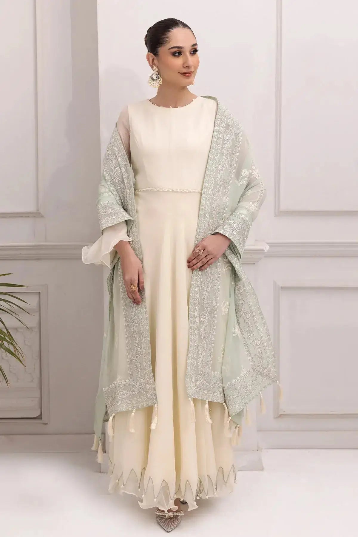Alizeh | Formals Collection | Off White Dress 3 piece - RTW1007 - Pakistani Designer Dress - by Alizeh | Type: Formal - 100% Original at Saira Sultan