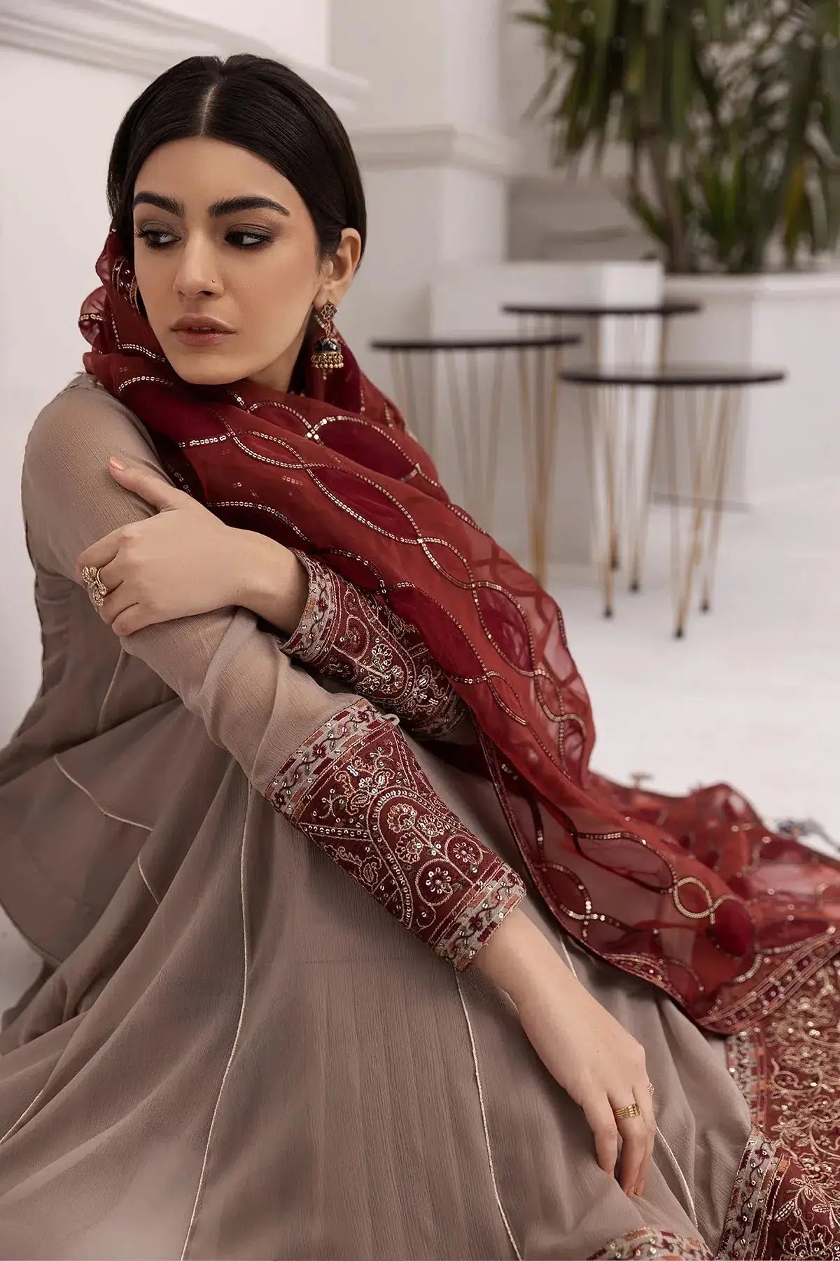 Alizeh | Formals Collection | Beige Dress 3 piece - RTW1010 - Pakistani Designer Dress - by Alizeh | Type: Formal - 100% Original at Saira Sultan