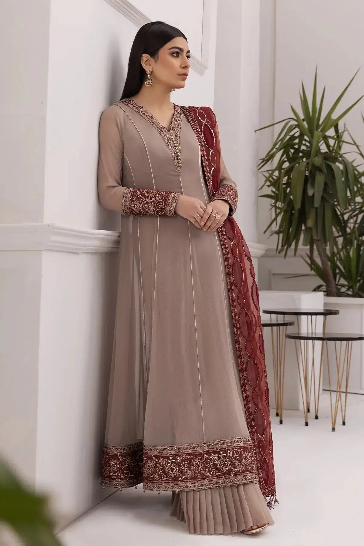 Alizeh | Formals Collection | Beige Dress 3 piece - RTW1010 - Pakistani Designer Dress - by Alizeh | Type: Formal - 100% Original at Saira Sultan