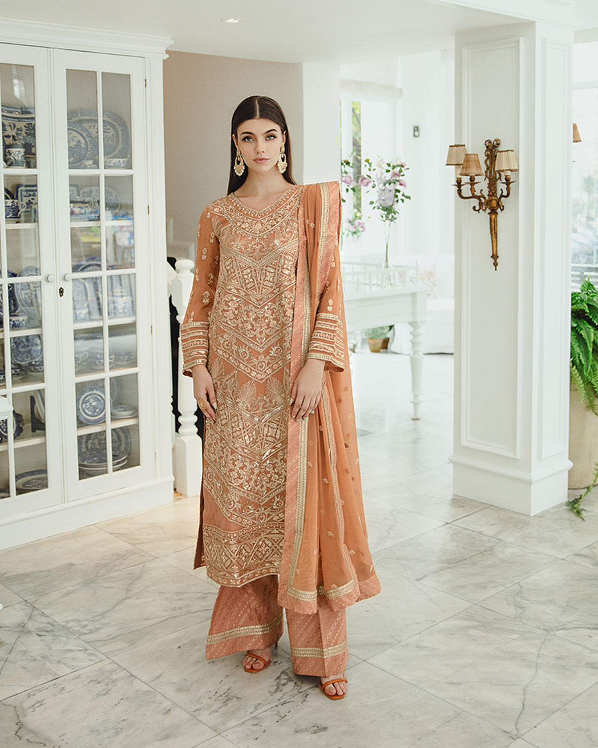 Maryum n Maria | Freesia Ariya Formals | SW23-505 - Rosy Brown - Parisa - Pakistani Designer Dress - by Maryum N Maria | Type: Formal - 100% Original at Saira Sultan