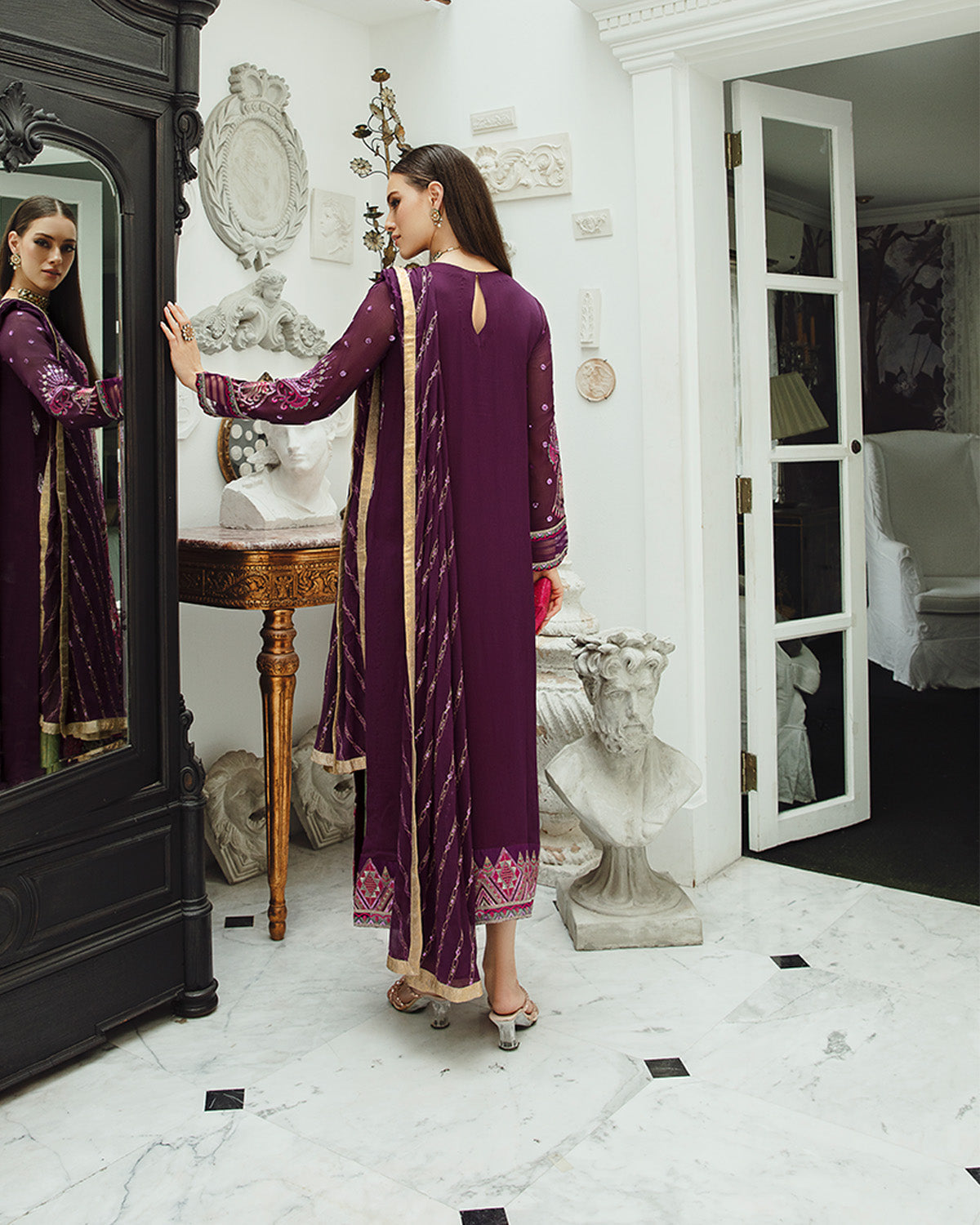 Maryum n Maria | Freesia Ariya Formals | SW23-502 - PLUM - Roshan - Pakistani Designer Dress - by Maryum N Maria | Type: Formal - 100% Original at Saira Sultan