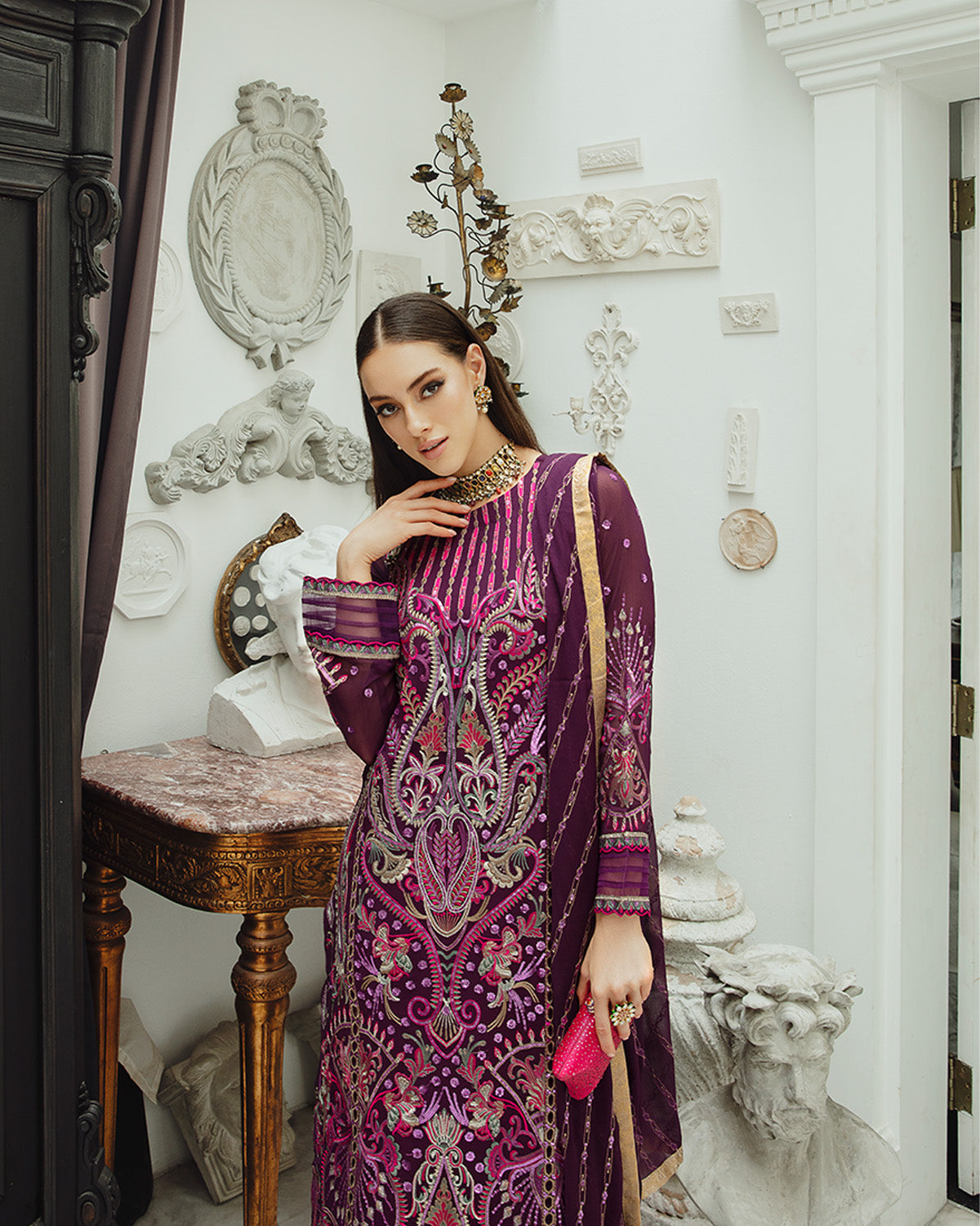 Maryum n Maria | Freesia Ariya Formals | SW23-502 - PLUM - Roshan - Pakistani Designer Dress - by Maryum N Maria | Type: Formal - 100% Original at Saira Sultan