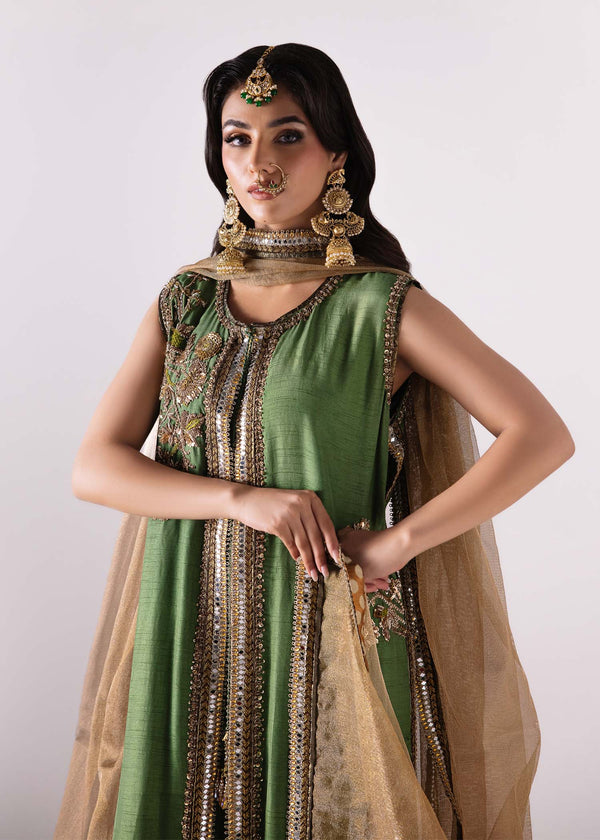 Laj | Elaheh Formals | FREESIA M Olive Green Raw Silk