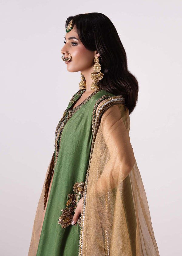 Laj | Elaheh Formals | FREESIA L Olive Green Raw Silk
