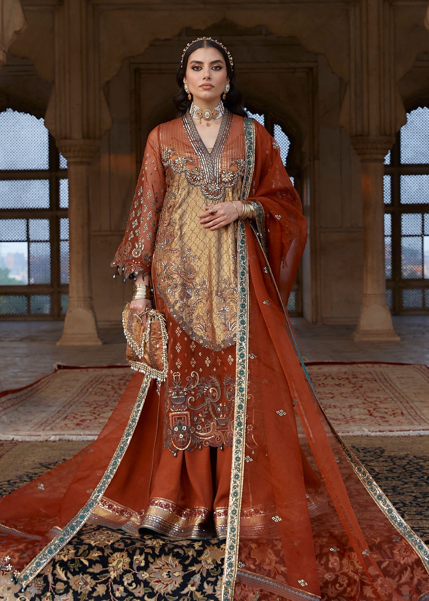 Laj | Hath Kahani Luxury Formals 24 | SHAHRANI S Rust Organza