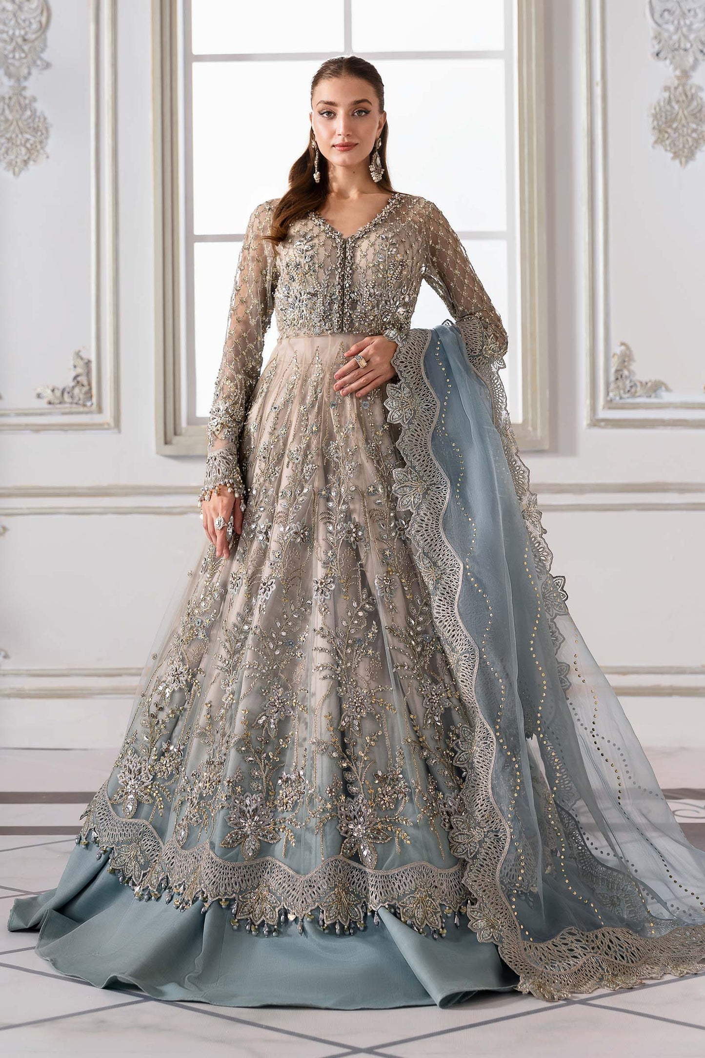 Maria B | Mbroidered 2025 | BD-3002 XS Coffee Maxi with Lehnga