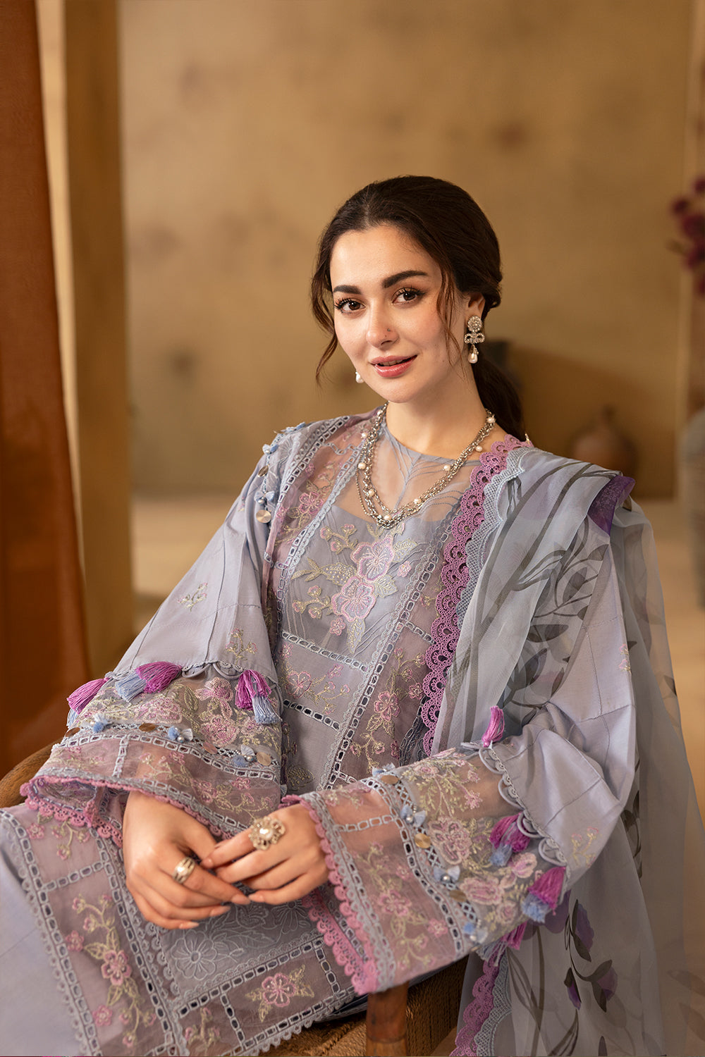 Saira Rizwan | Luxury Lawn 25 |EDRINA-SRL25-03 XL Light Blue Gray Lawn