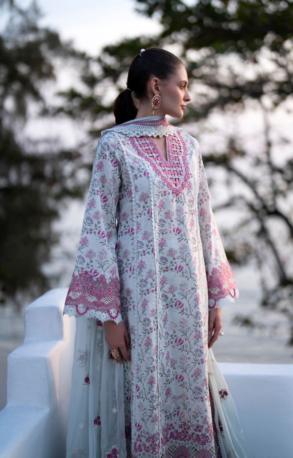 AJR Couture | Printakari Lawn 25 | Blush L Ice Blue Lawn