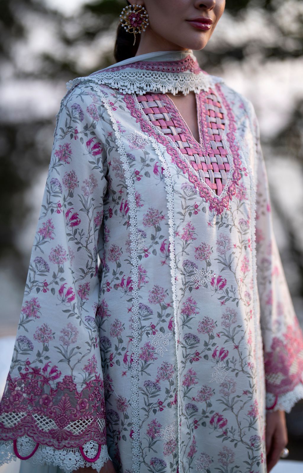 AJR Couture | Printakari Lawn 25 | Blush M Ice Blue Lawn