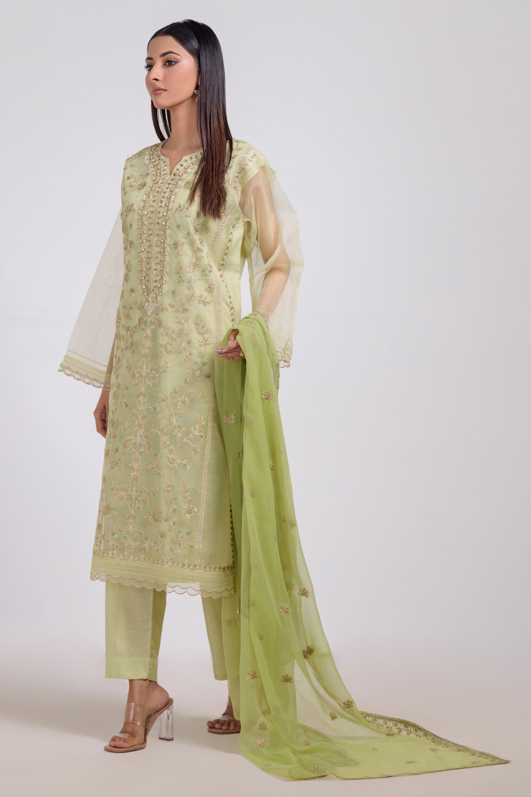 Bonanza Satrangi | Green Organza 3 Piece (BPS5243P15) 12 Green