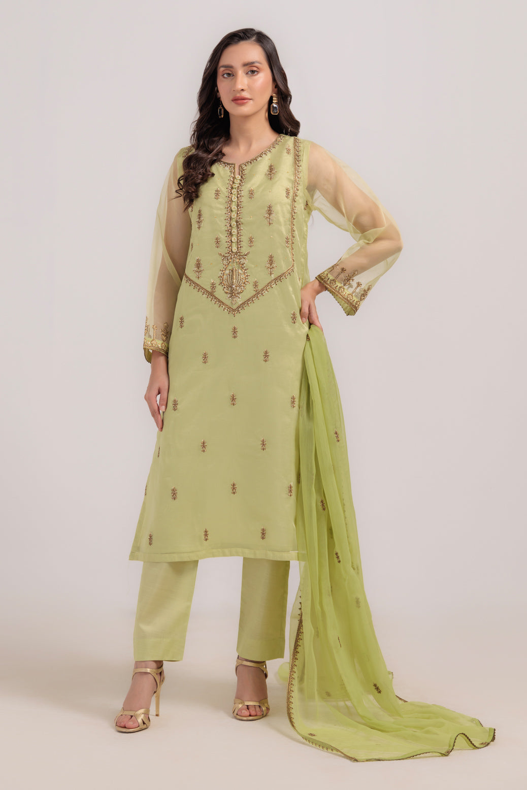 Bonanza Satrangi | Green Organza 3 Piece (BS5243P26) 12 Green