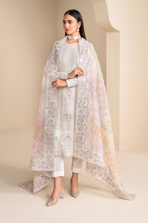 Baroque | Velvet Formals | CHIFFON UF-623 L White Chiffon