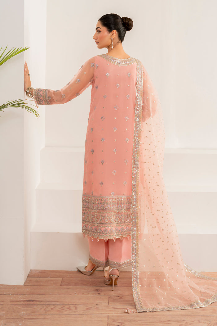Baroque | Velvet Formals | CHIFFON UF-697 S Peach Pink Chiffon