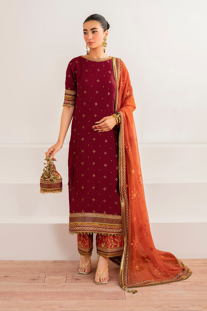 Baroque | Velvet Formals | CHIFFON UF-698 XS Dark Maroon Chiffon