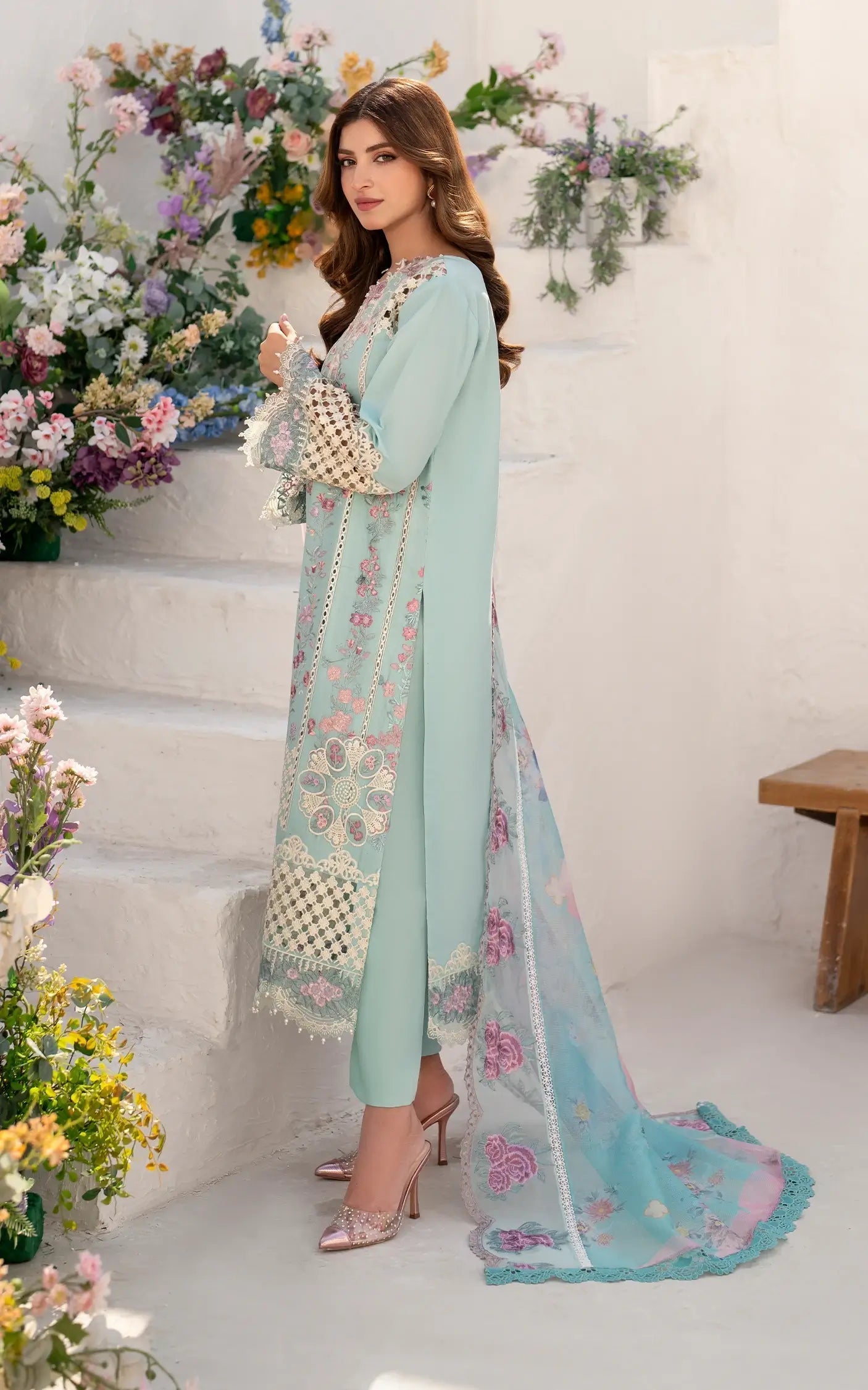 Asifa and Nabeel | Azalia Summer 25 | Bells of Ireland (AZL25-10) S Ice Blue Lawn