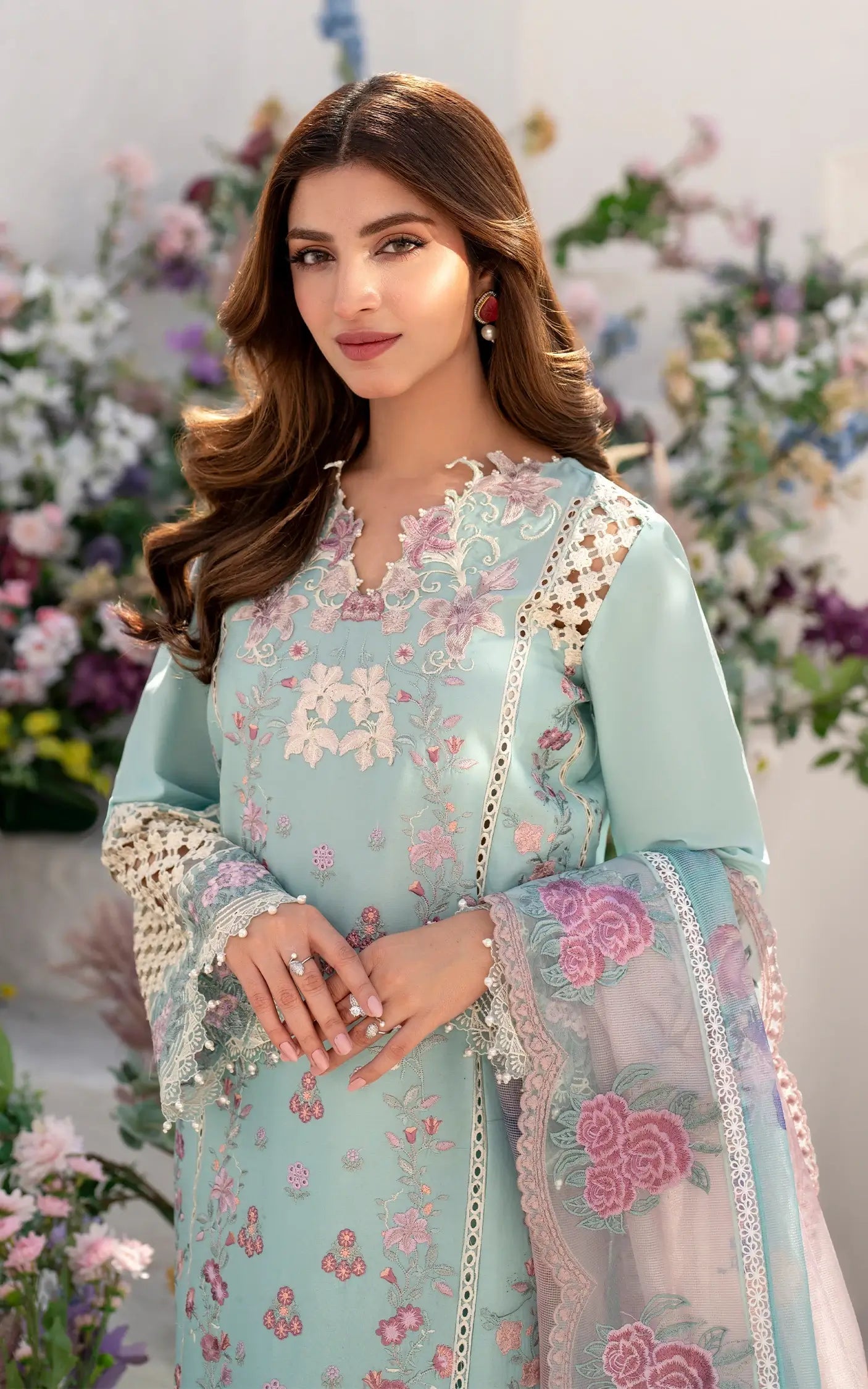 Asifa and Nabeel | Azalia Summer 25 | Bells of Ireland (AZL25-10) M Ice Blue Lawn