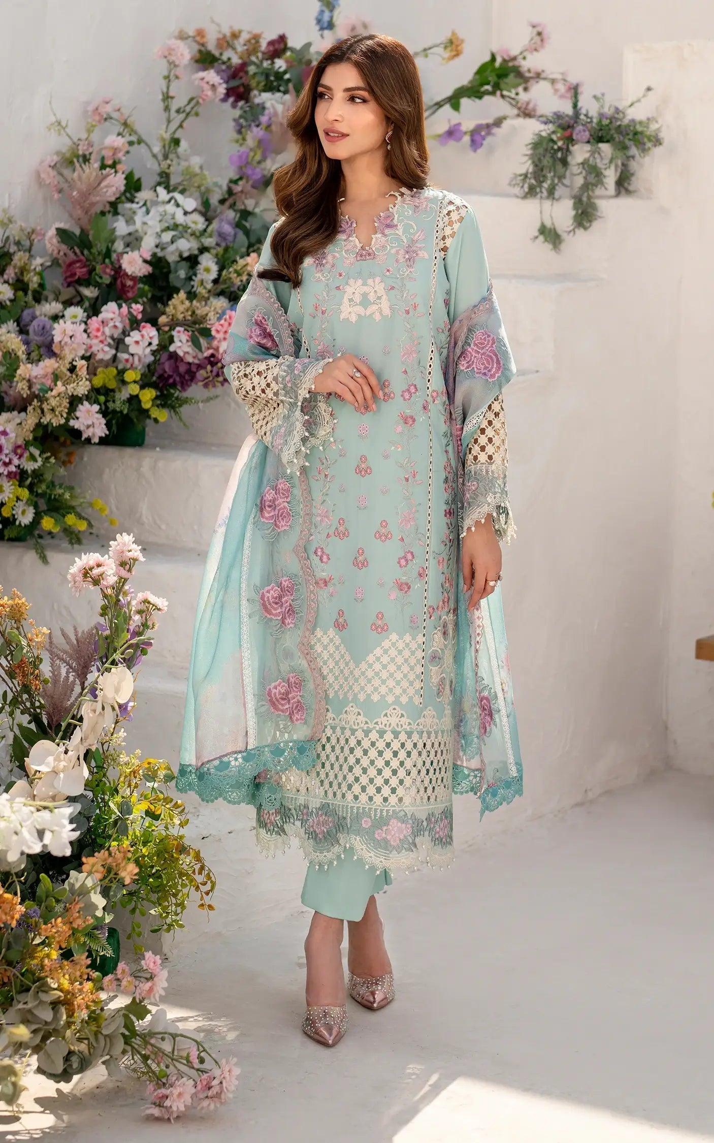 Asifa and Nabeel | Azalia Summer 25 | Bells of Ireland (AZL25-10) XL Ice Blue Lawn