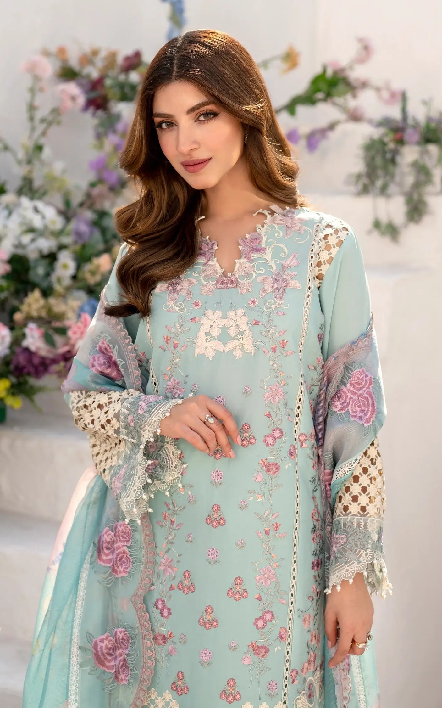 Asifa and Nabeel | Azalia Summer 25 | Bells of Ireland (AZL25-10) L Ice Blue Lawn