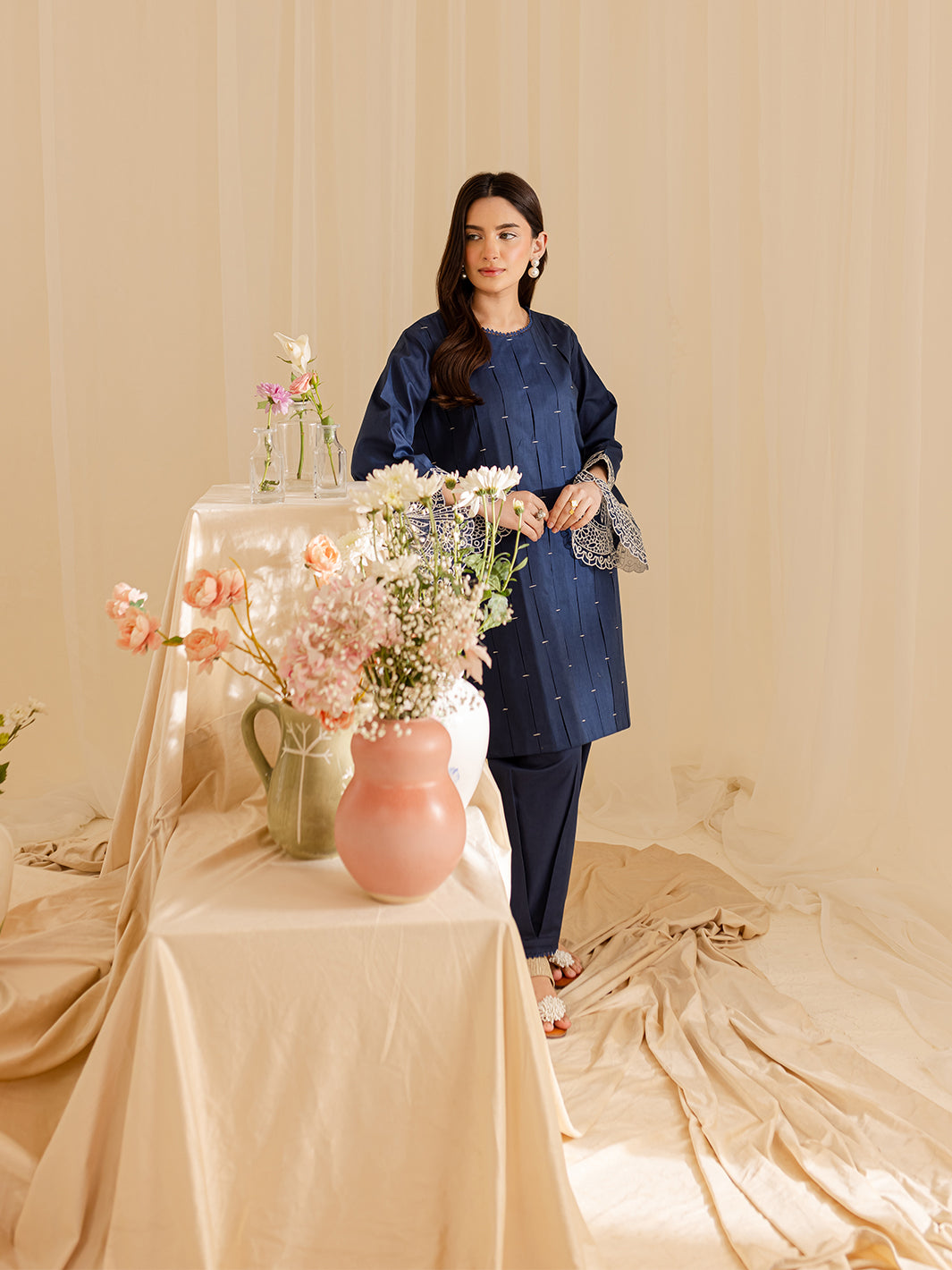 Mahnur | Petal Whispers Lawn Pret | Bluebell M Navy Lawn