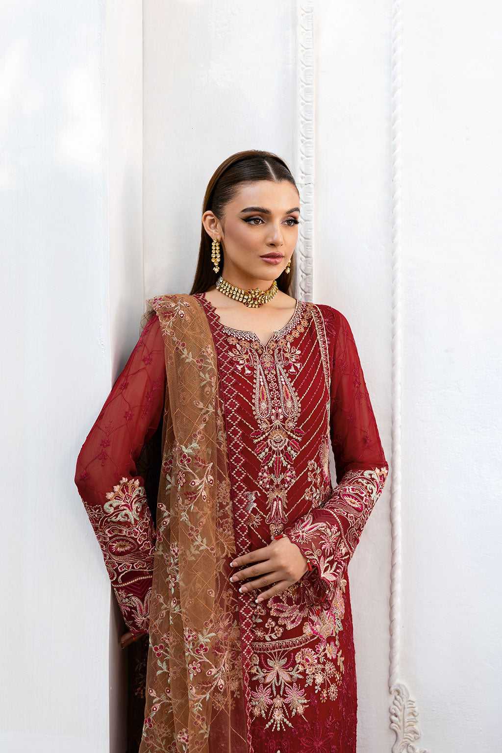 Ramsha | Chevron Chiffon Collection | A-1010 XS Maroon Chiffon