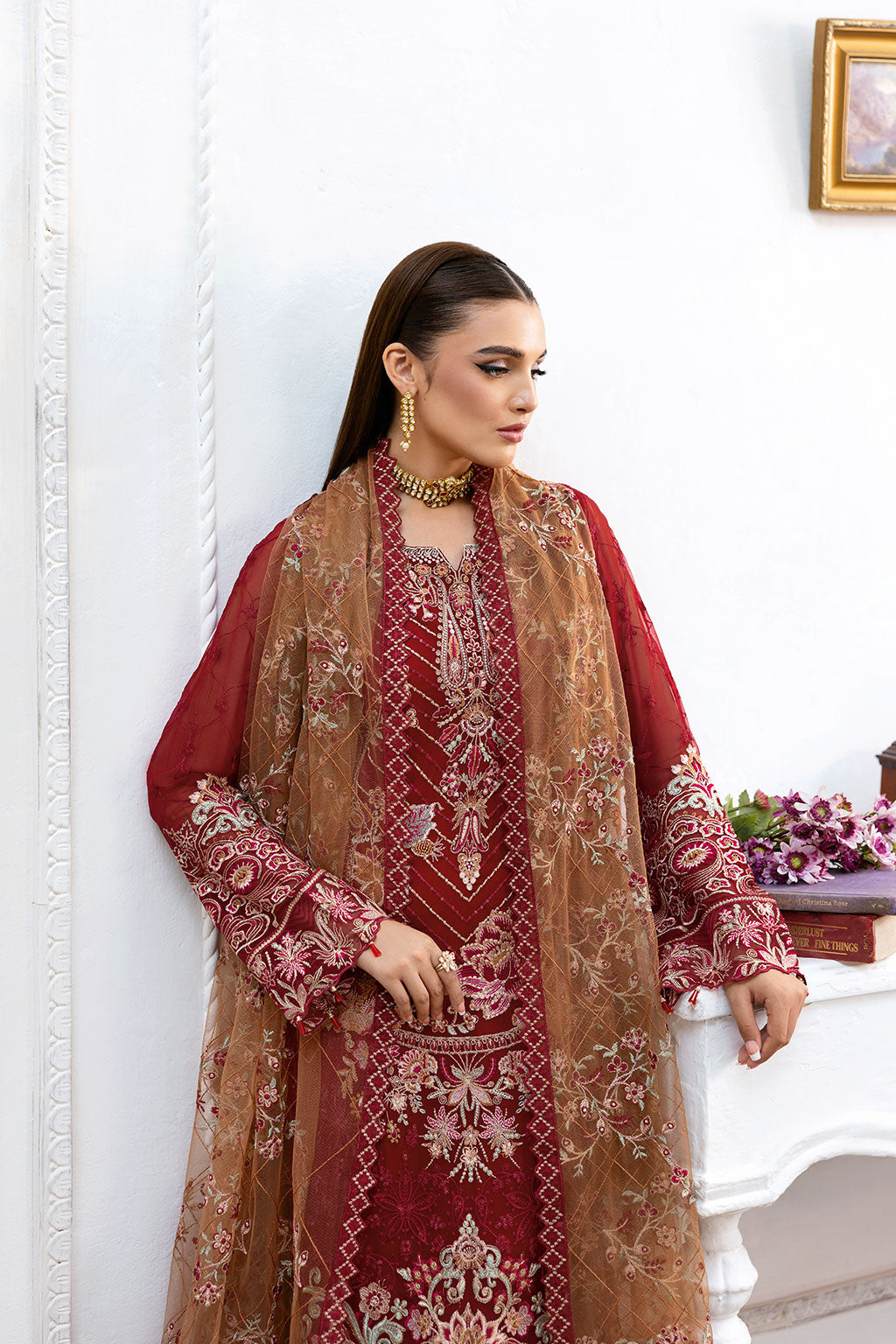 Ramsha | Chevron Chiffon Collection | A-1010 M Maroon Chiffon