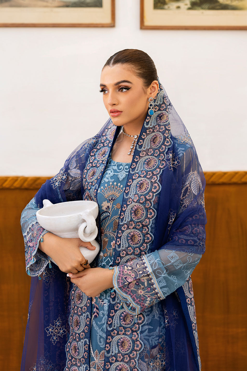 Ramsha | Chevron Chiffon Collection | A-1012 XL Navy Blue Chiffon