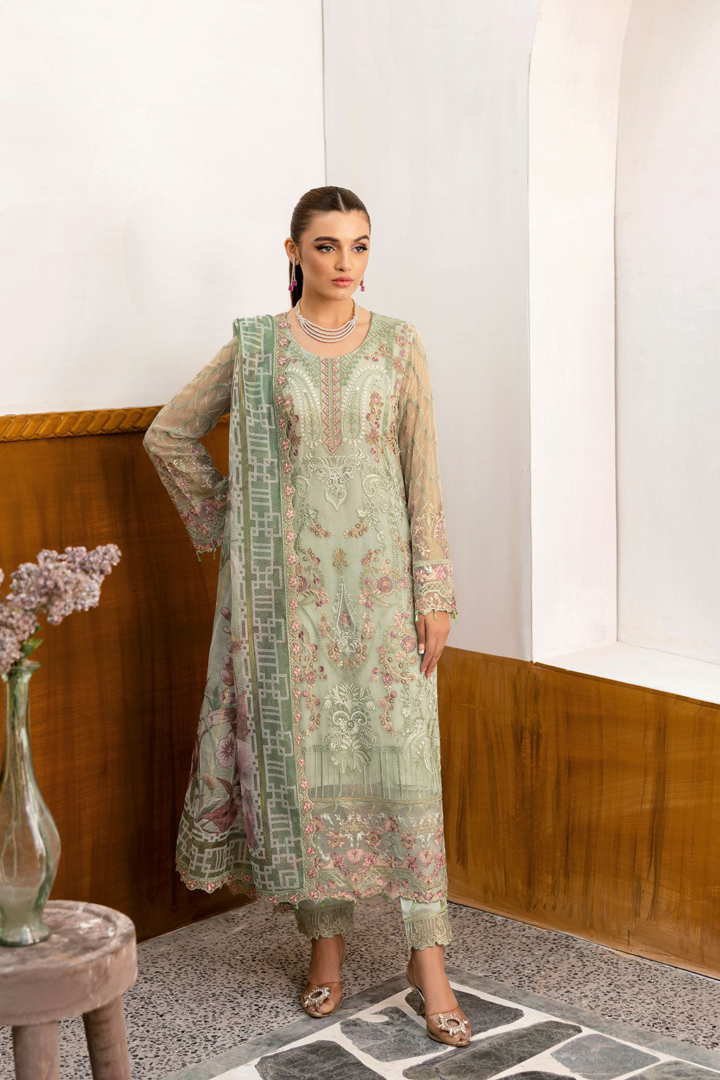 Ramsha | Chevron Chiffon Collection | A-1003 XS Pastel Mint Chiffon