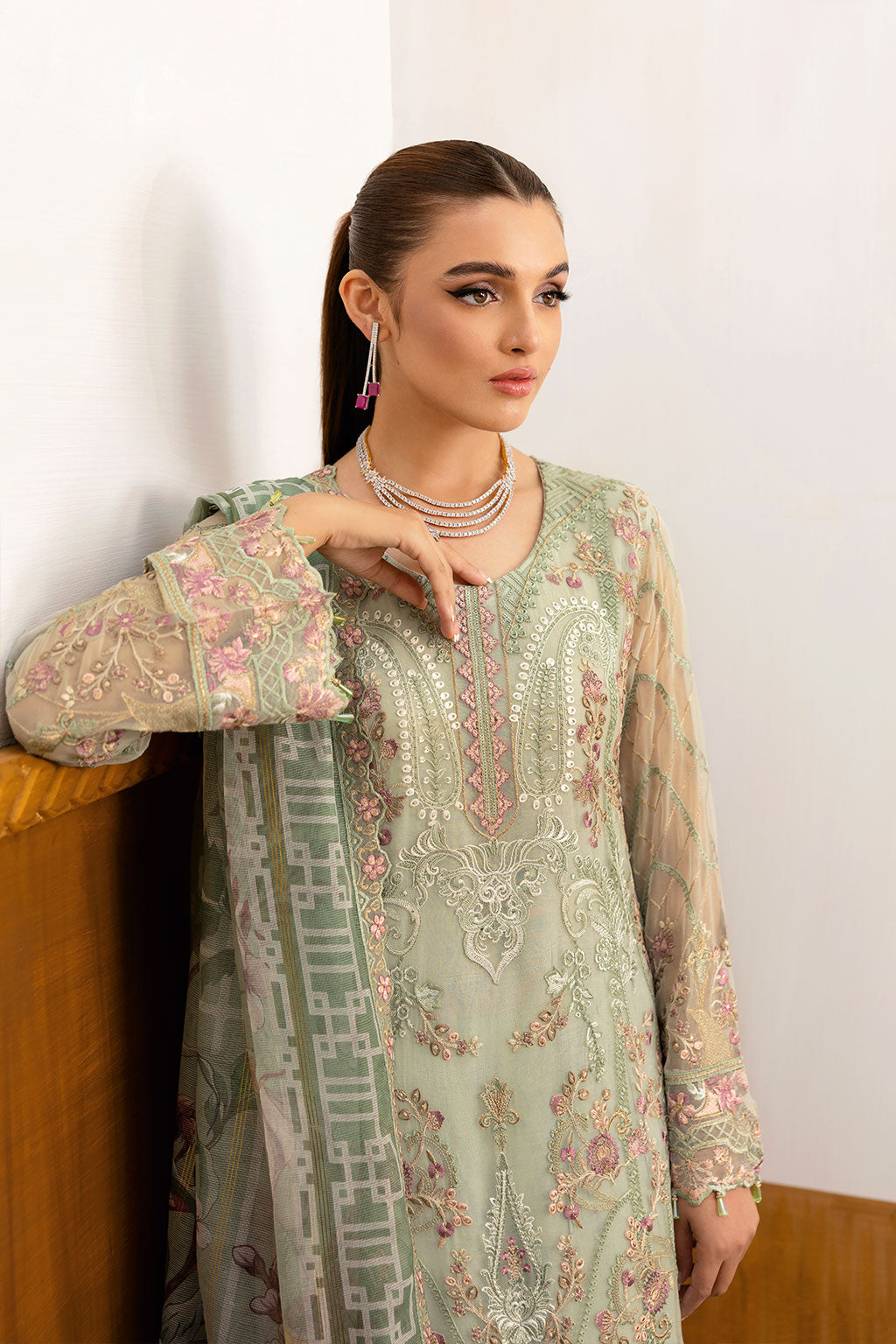 Ramsha | Chevron Chiffon Collection | A-1003 M Pastel Mint Chiffon