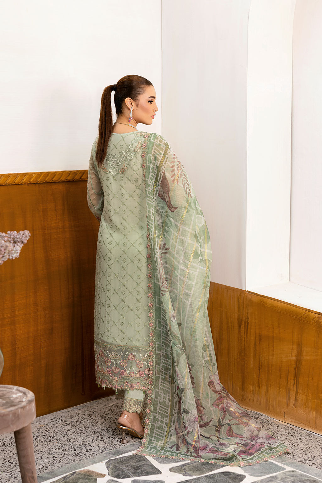 Ramsha | Chevron Chiffon Collection | A-1003 S Pastel Mint Chiffon