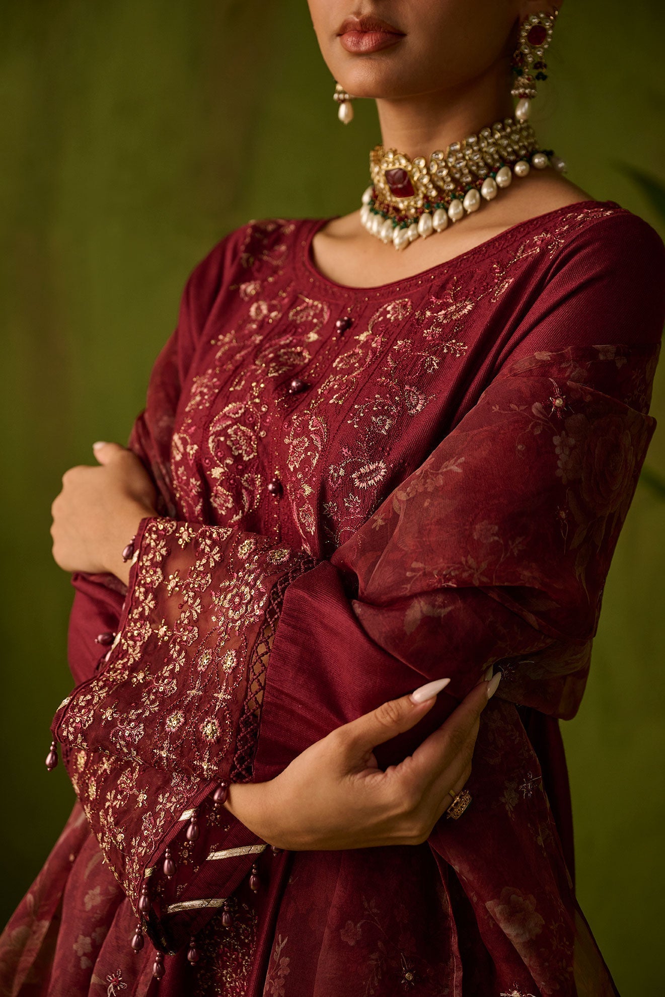 Dhanak | Festive Formals | SS24DU-3197 MAROON 3Pcs - Pakistani Designer Dress - by Dhanak | Type: Formal - 100% Original at Saira Sultan