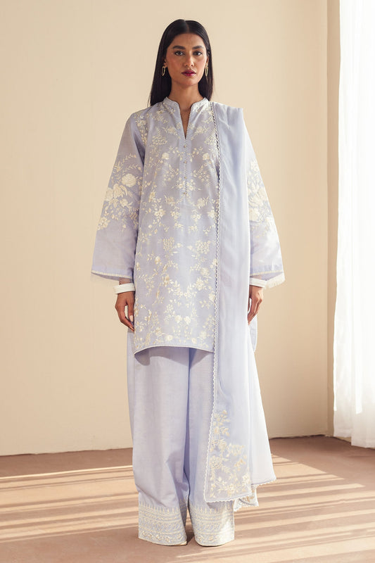 Zara Shahjahan | Eid Pret 25 | CR25P0220 XS LIight blue Grey Cambric