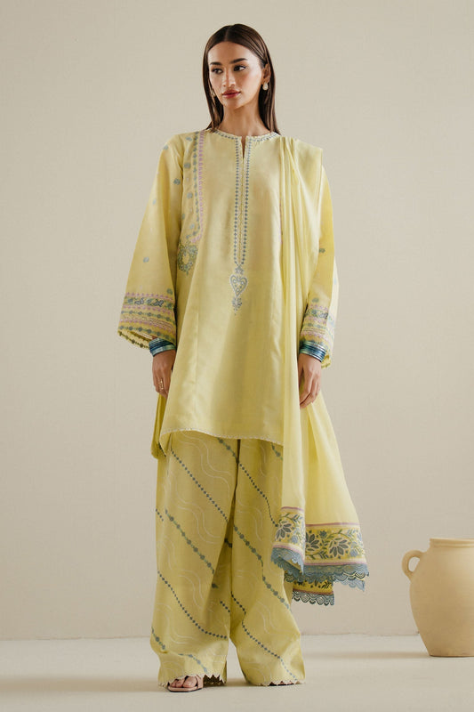 Zara Shahjahan | Eid Pret 25 | CR25P0221 XS Pastel Yellow Dobby