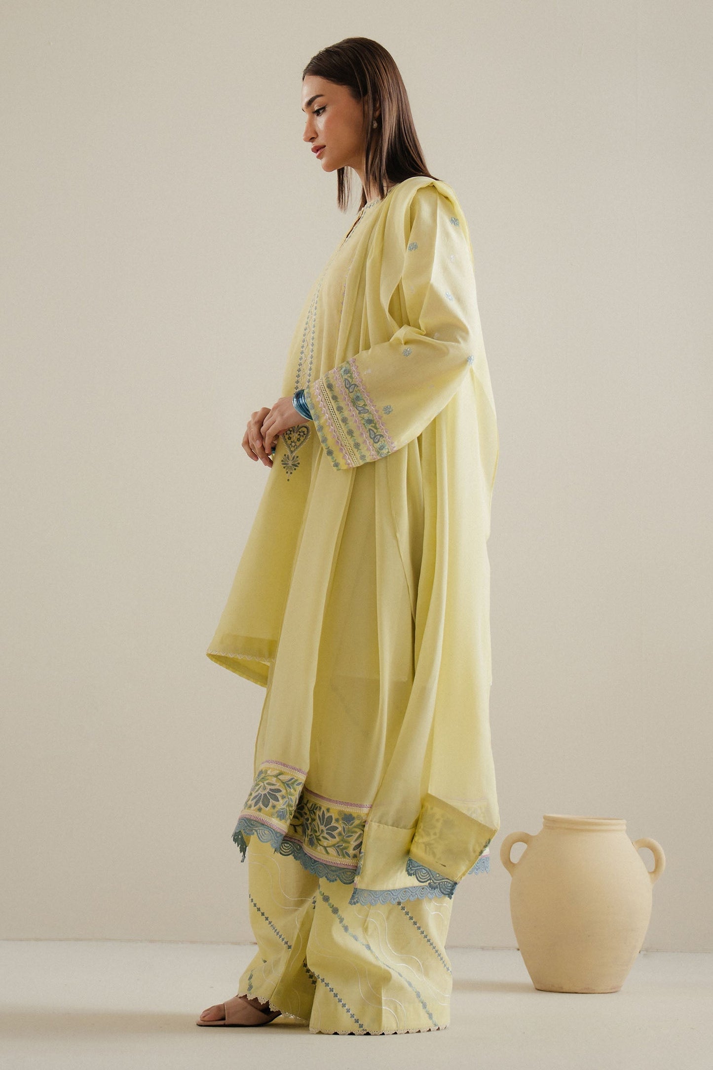 Zara Shahjahan | Eid Pret 25 | CR25P0221 M Pastel Yellow Dobby