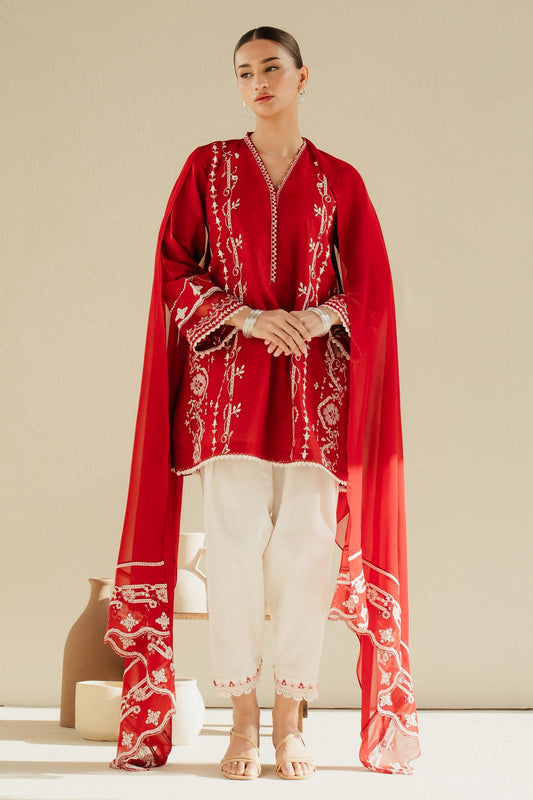 Zara Shahjahan | Eid Pret 25 | CR25P0224 XS pale red Dobby