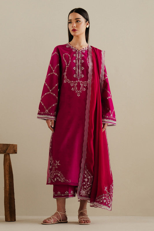 Zara Shahjahan | Eid Pret 25 | CR25P0228 XS Haute Red Dobby