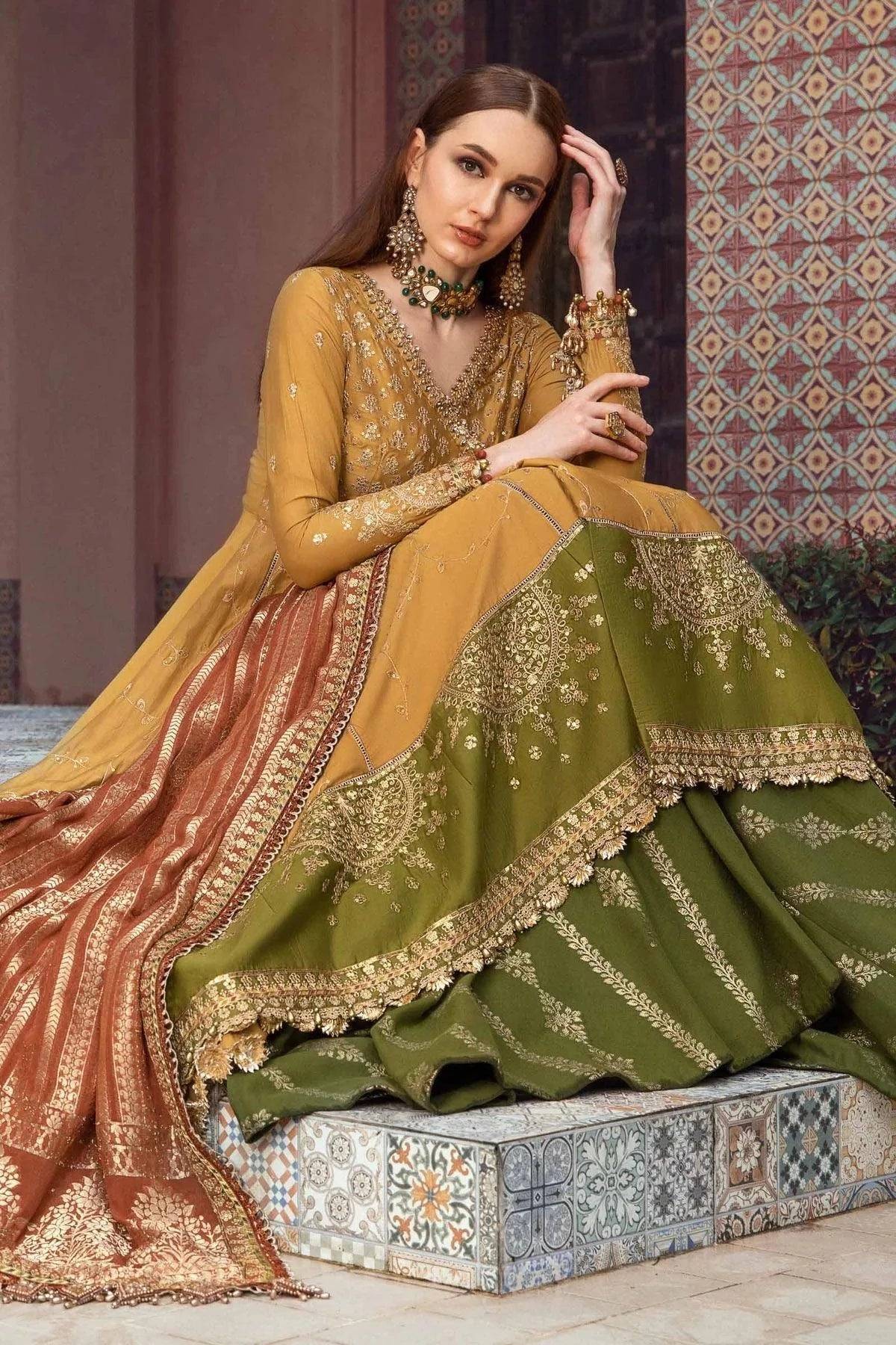 Maria B | Sateen Formals 23 | Mustard CST-702 - Pakistani Designer Dress - by Maria B | Type: Formal - 100% Original at Saira Sultan