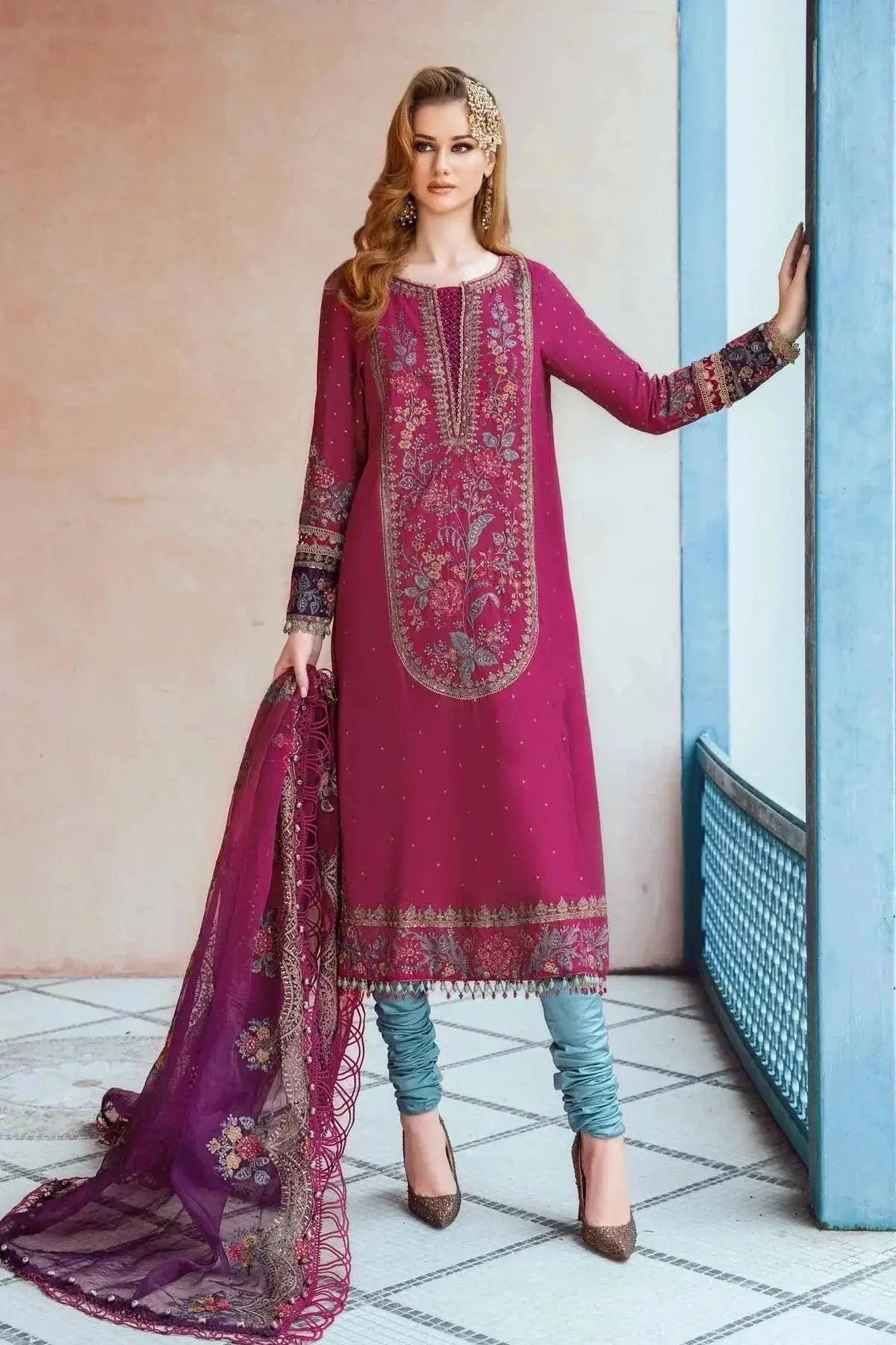 Maria B | Sateen Formals 23 | Magenta CST-704 - Pakistani Designer Dress - by Maria B | Type: Formal - 100% Original at Saira Sultan