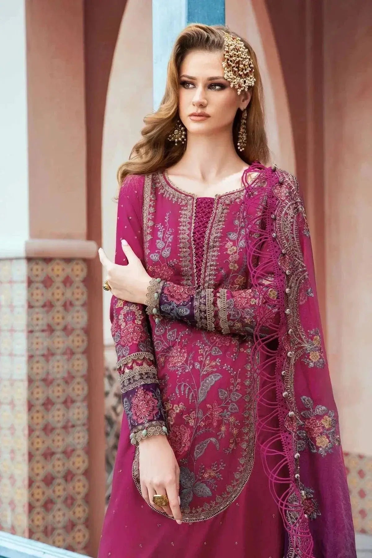 Maria B | Sateen Formals 23 | Magenta CST-704 - Pakistani Designer Dress - by Maria B | Type: Formal - 100% Original at Saira Sultan