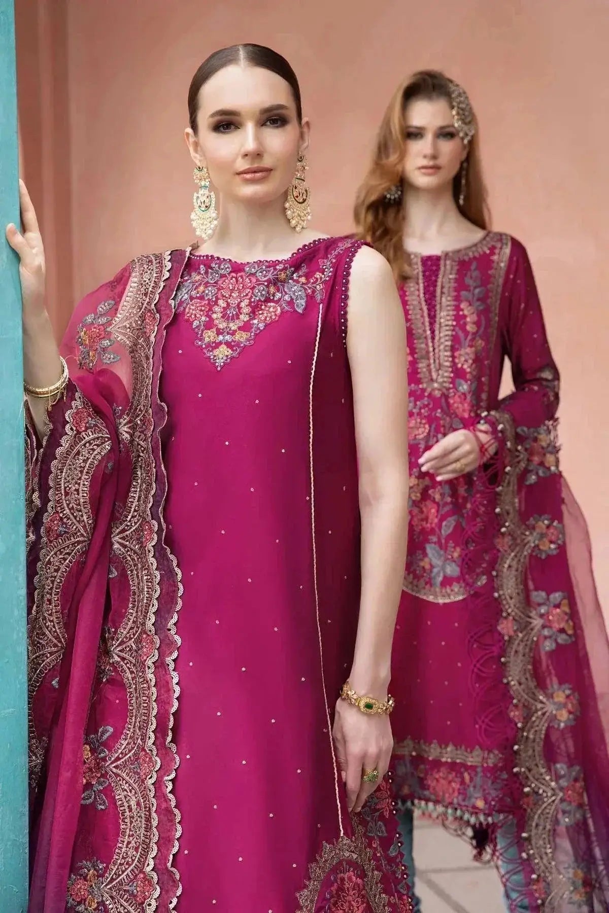 Maria B | Sateen Formals 23 | Magenta CST-704 - Pakistani Designer Dress - by Maria B | Type: Formal - 100% Original at Saira Sultan