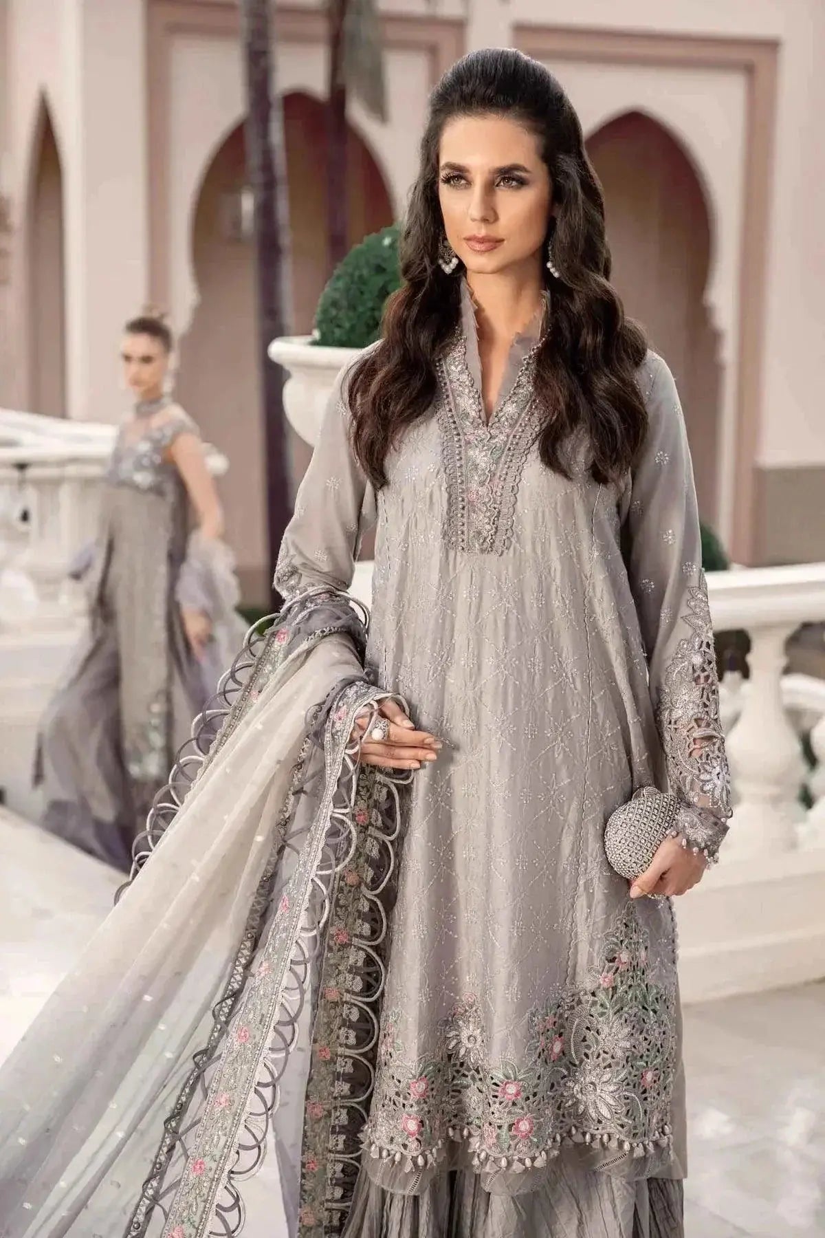 Maria B | Sateen Formals 23 | Grey CST-707 - Pakistani Designer Dress - by Maria B | Type: Formal - 100% Original at Saira Sultan