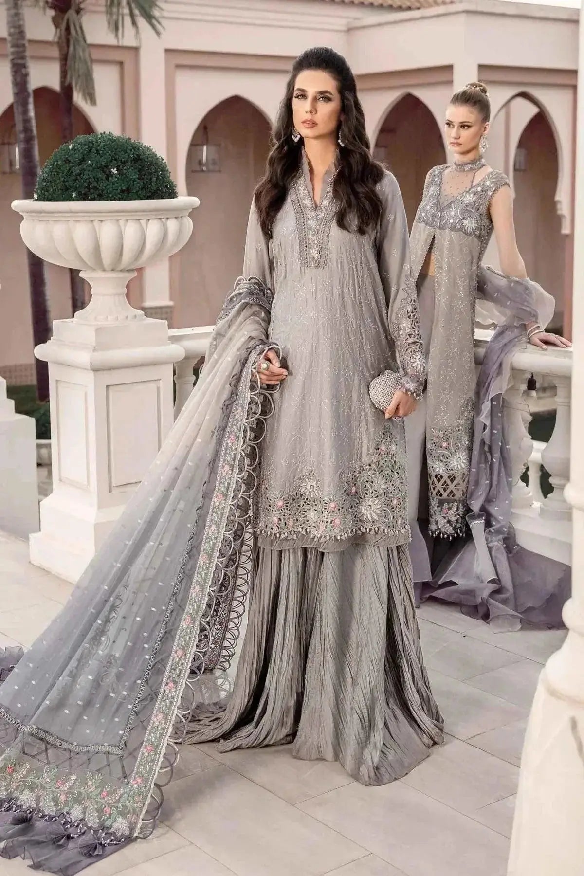 Maria B | Sateen Formals 23 | Grey CST-707 - Pakistani Designer Dress - by Maria B | Type: Formal - 100% Original at Saira Sultan