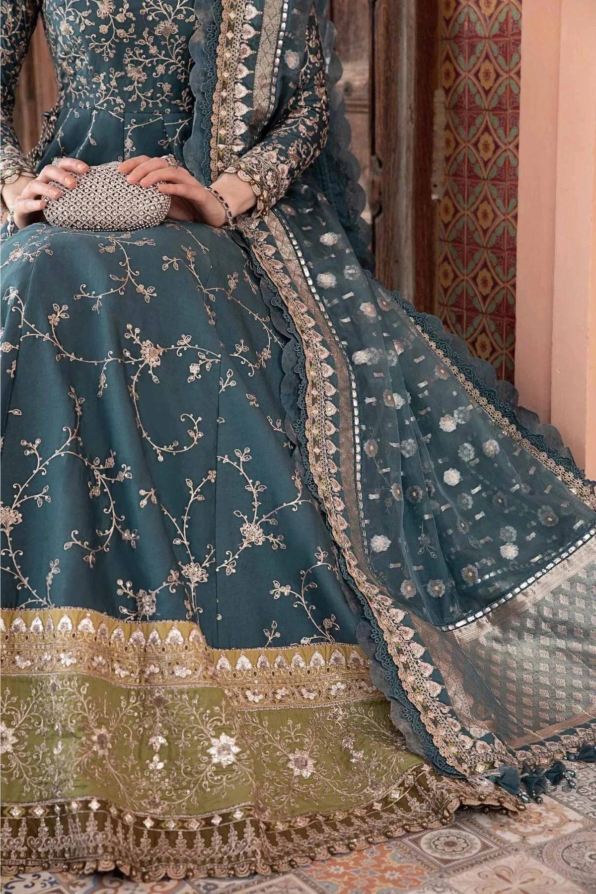 Maria B | Sateen Formals 23 | Teal CST-710 - Pakistani Designer Dress - by Maria B | Type: Formal - 100% Original at Saira Sultan