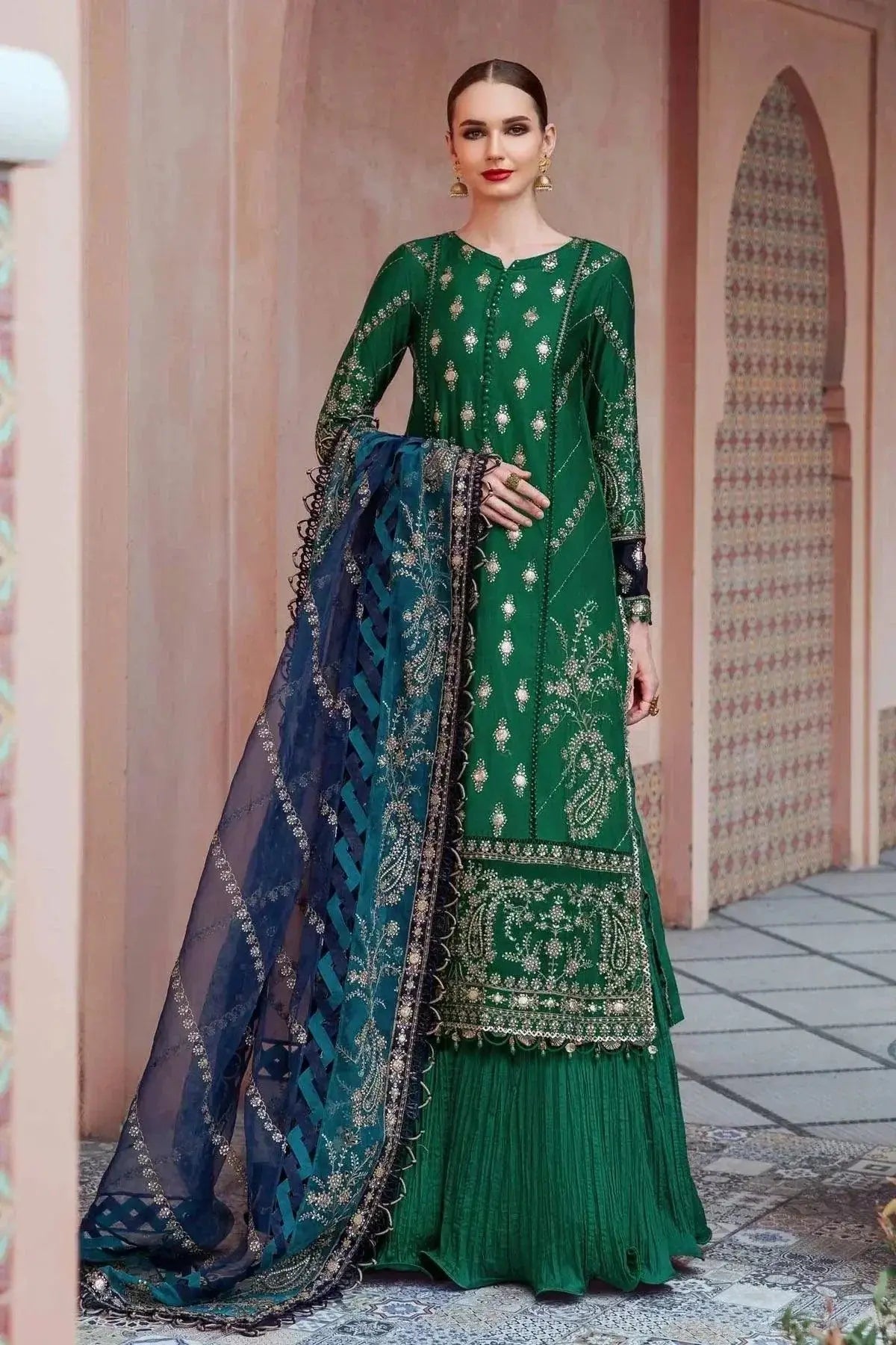 Maria B | Sateen Formals 23 | Emerald Green CST-711 - Pakistani Designer Dress - by Maria B | Type: Formal - 100% Original at Saira Sultan
