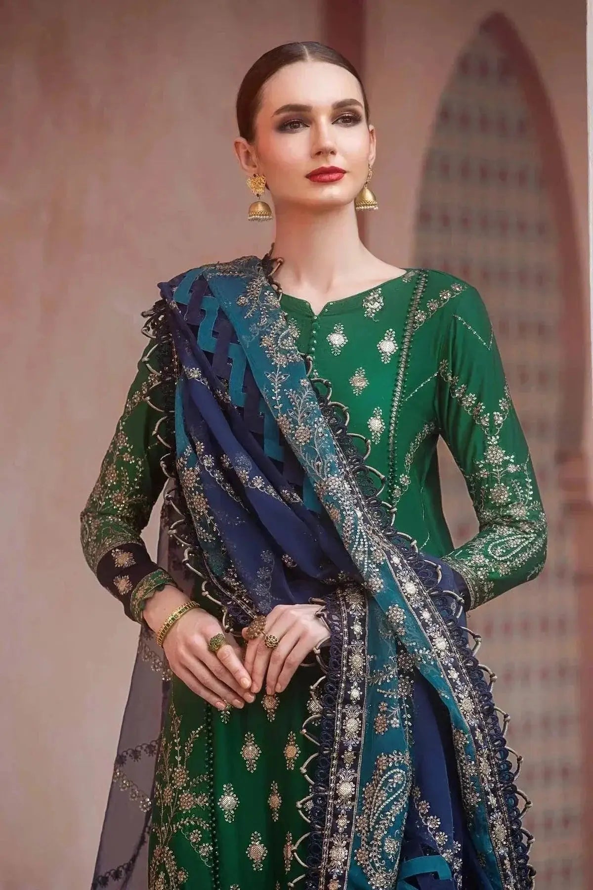 Maria B | Sateen Formals 23 | Emerald Green CST-711 - Pakistani Designer Dress - by Maria B | Type: Formal - 100% Original at Saira Sultan