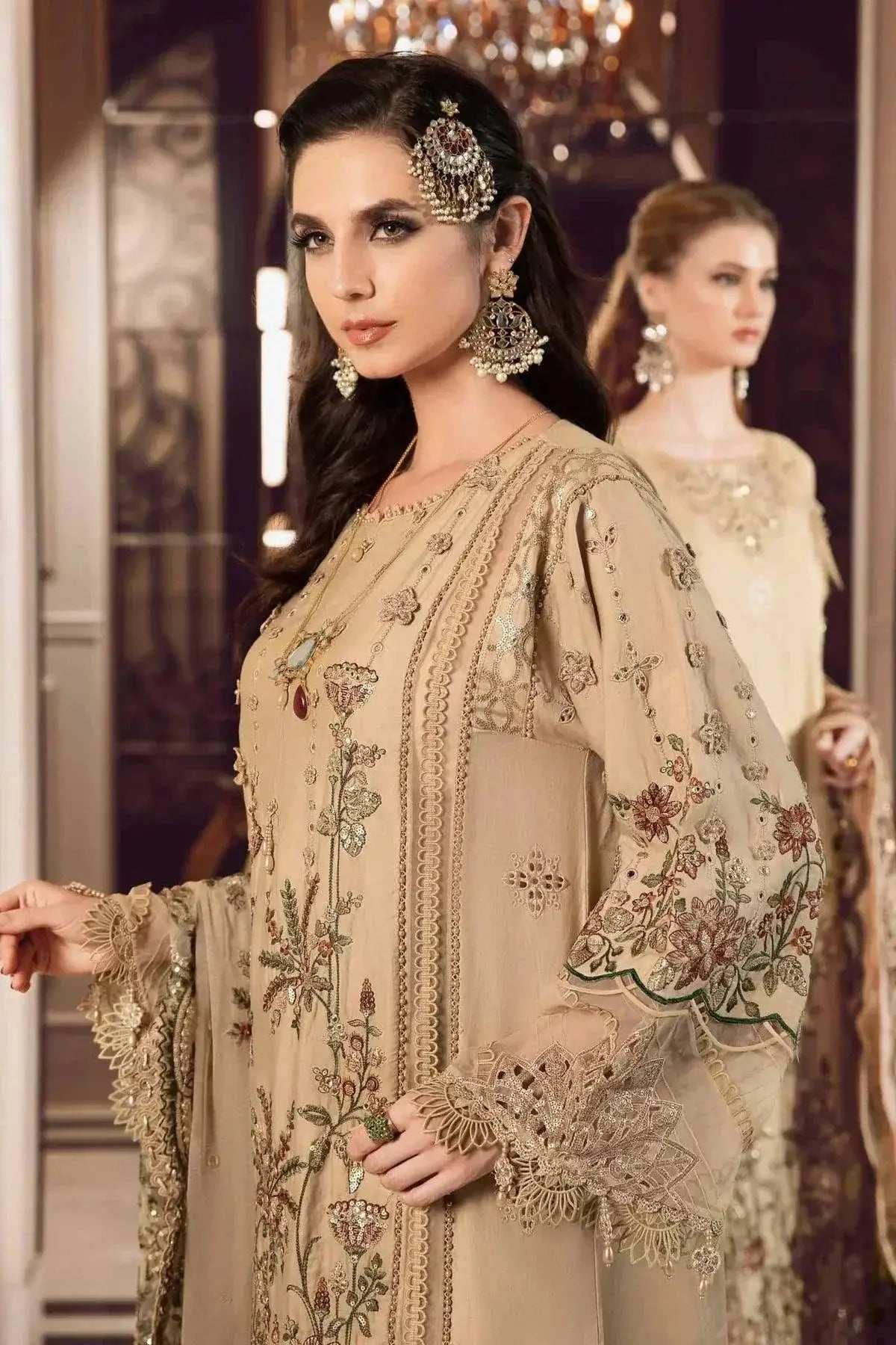 Maria B | Sateen Formals 23 | Beige CST-712 - Pakistani Designer Dress - by Maria B | Type: Formal - 100% Original at Saira Sultan